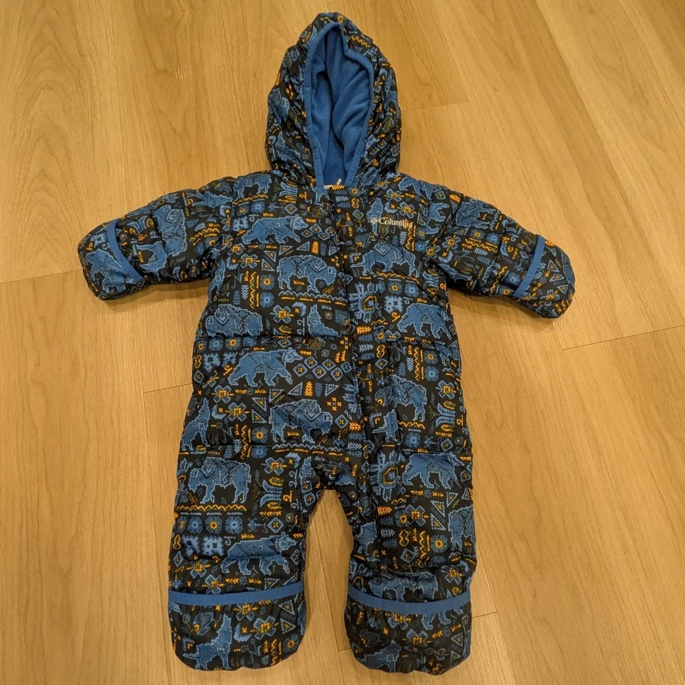 Baby Columbia Kids Winter Duck Down Puffer Jacket Blue With Bears 3 - 6 Months